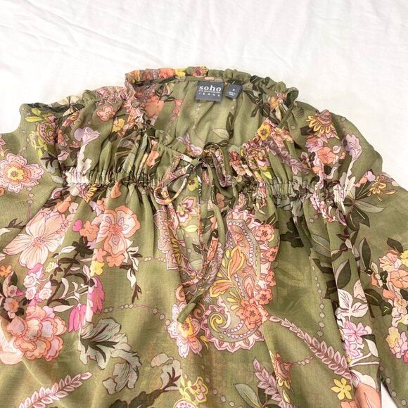 SOHO JEANS NY&CO | Women's Floral Blouse| Floral Sheer Top Size Medium - Picture 8 of 14